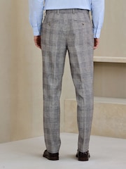 Grey Tailored Fit Cotton Linen Check Suit Trousers - Image 2 of 4