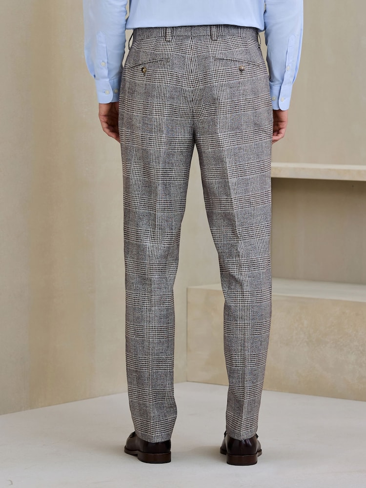 Grey Tailored Fit Cotton Linen Check Suit Trousers - Image 2 of 4