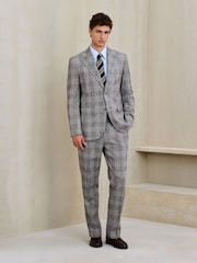 Grey Tailored Fit Cotton Linen Check Suit Trousers - Image 3 of 4