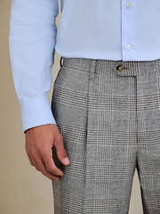 Grey Tailored Fit Cotton Linen Check Suit Trousers - Image 4 of 4