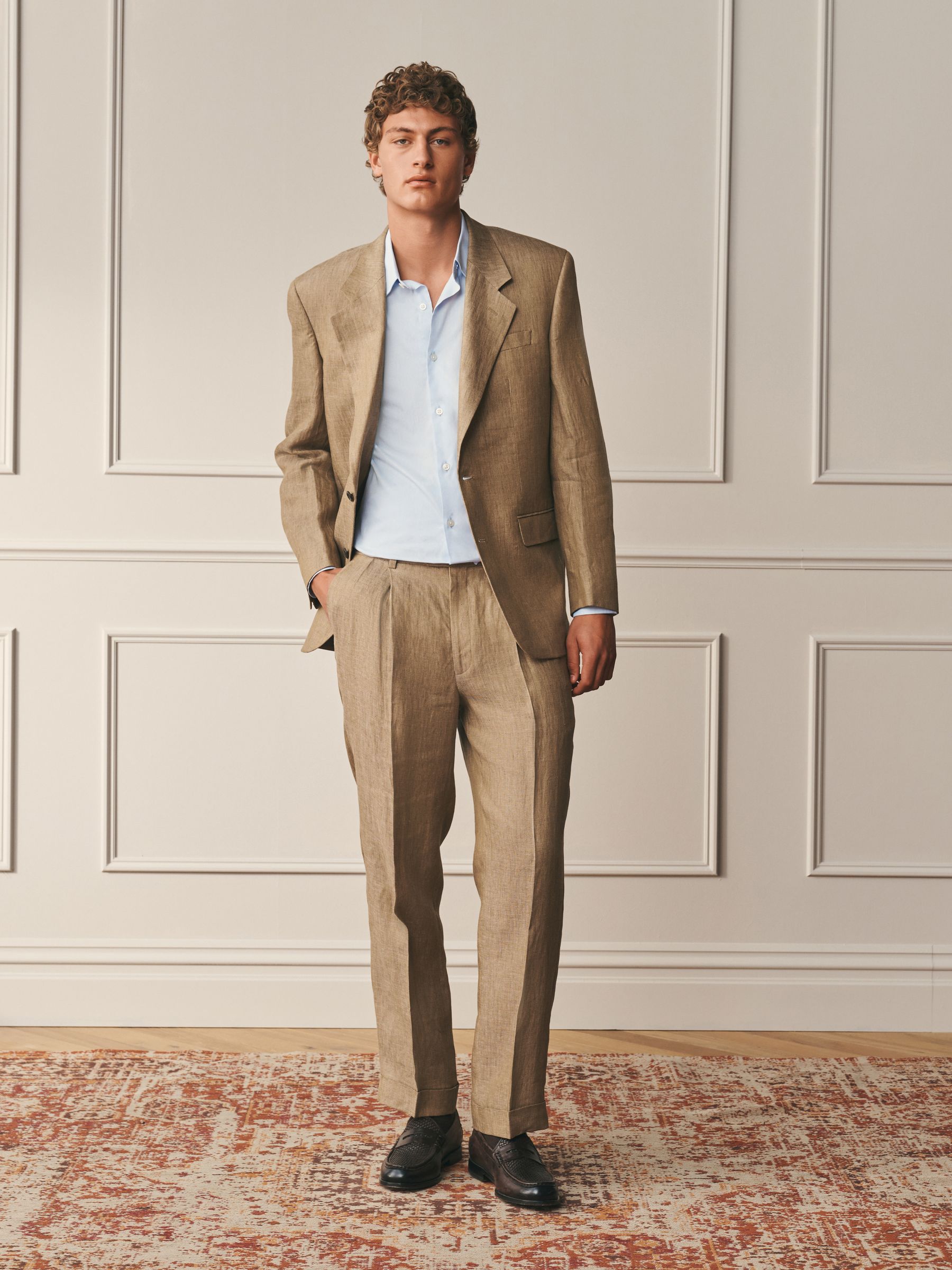 Buy Tan Brown Relaxed Fit Archive Pleated Linen Twin Pleat Suit