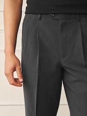 بني - Archive Pleated Seersucker Gingham Texture Suit Trousers - صورة 4 من 11