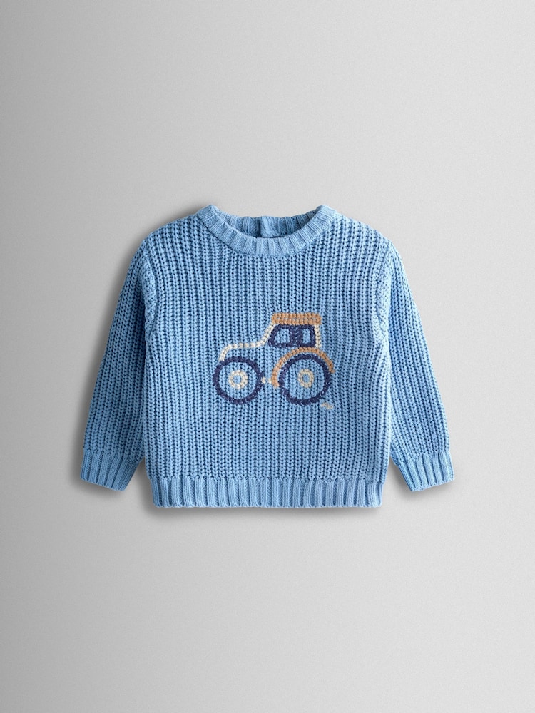 JoJo Maman Bébé Blue Tractor Embroidered Jumper - Image 1 of 3