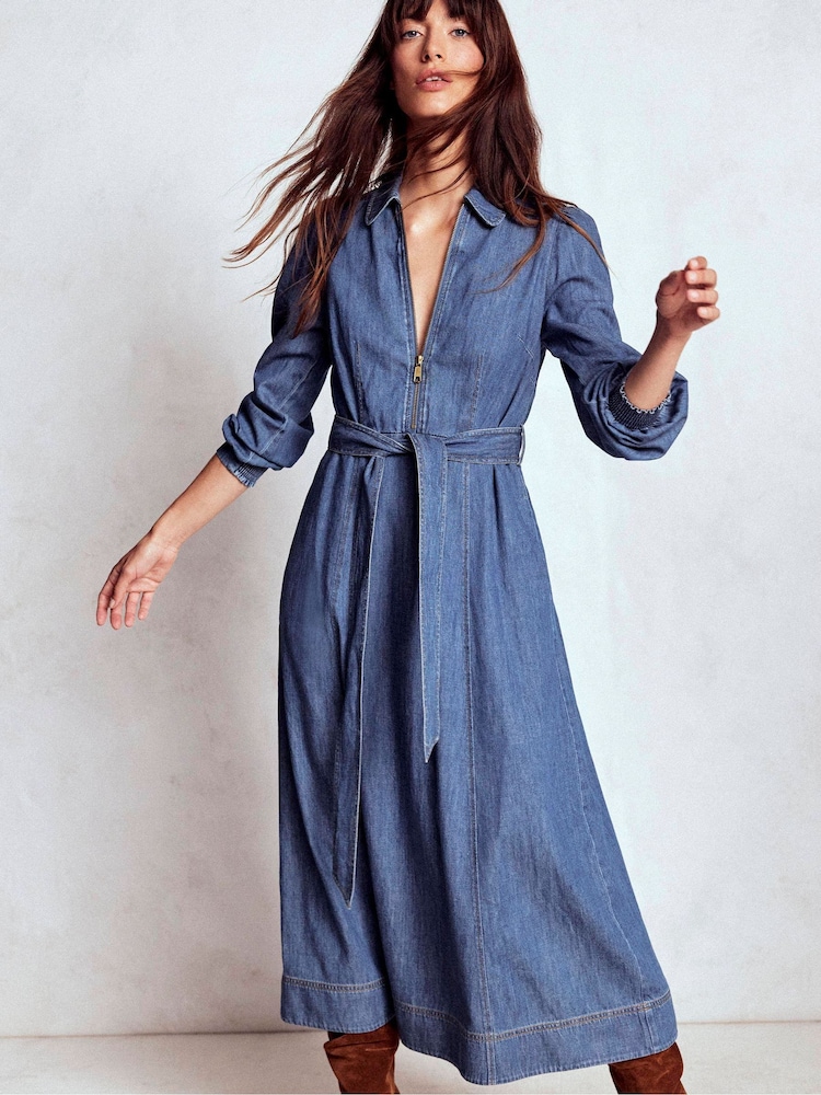 Boden Blue Adelaide Zip Denim Midi Dress - Image 1 of 5
