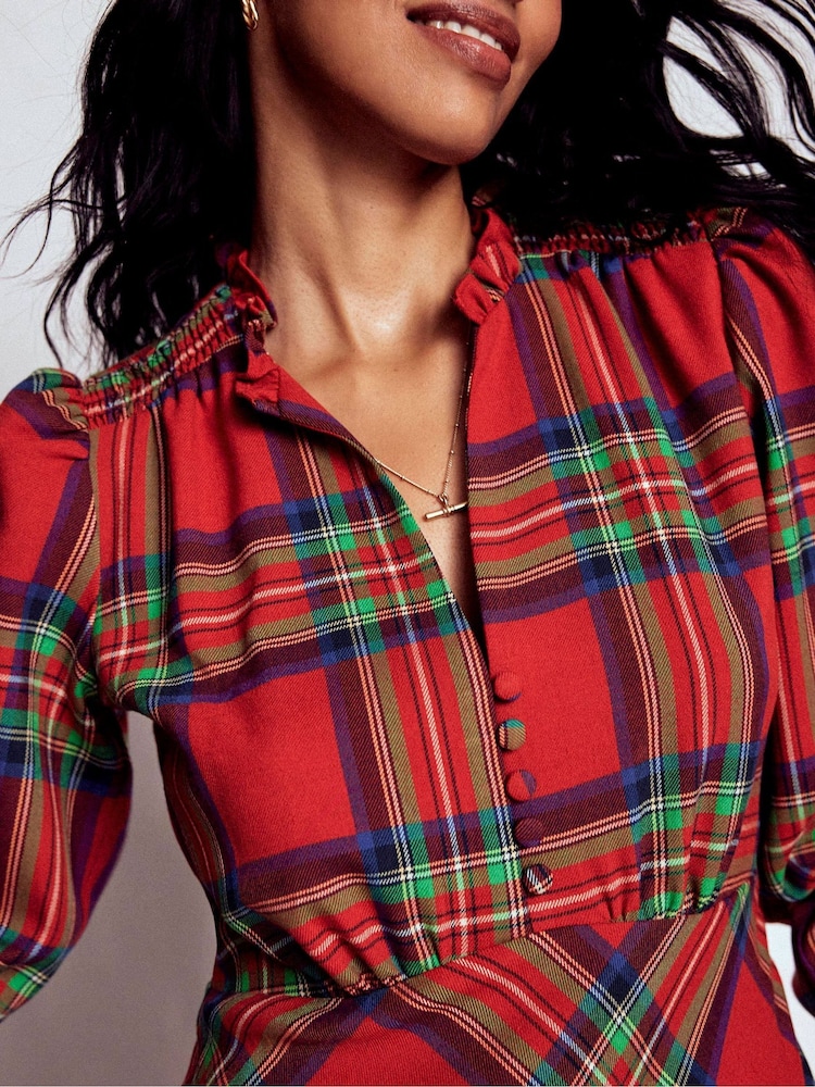 Boden Red Cassie Check Tea Dress - Image 2 of 7 Boden Red Cassie Check Tea Dress - Image 2 of 7