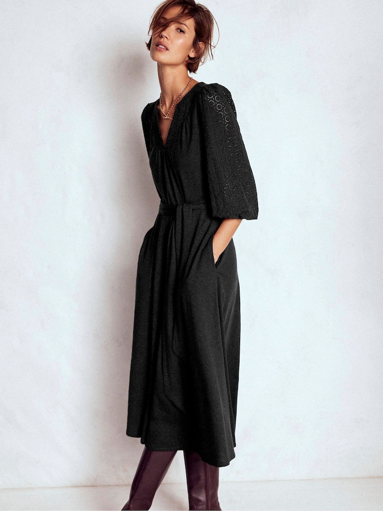 Boden Black Eden Broderie Jersey Dress - Image 1 of 6