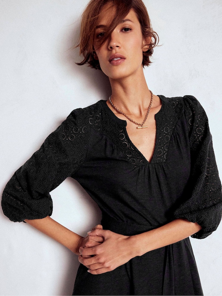 Boden Black Eden Broderie Jersey Dress - Image 2 of 6