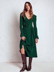 Boden Green Ruffled Rib Henley Dress - Image 1 of 7