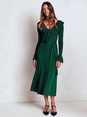Boden Green Ruffled Rib Henley Dress - Image 2 of 7