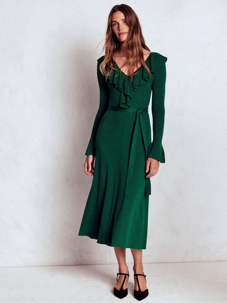 Boden Green Ruffled Rib Henley Dress - Image 2 of 7 Boden Green Ruffled Rib Henley Dress - Image 2 of 7