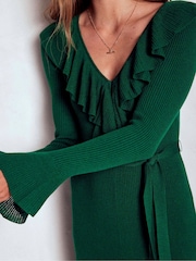 Boden Green Ruffled Rib Henley Dress - Image 5 of 7