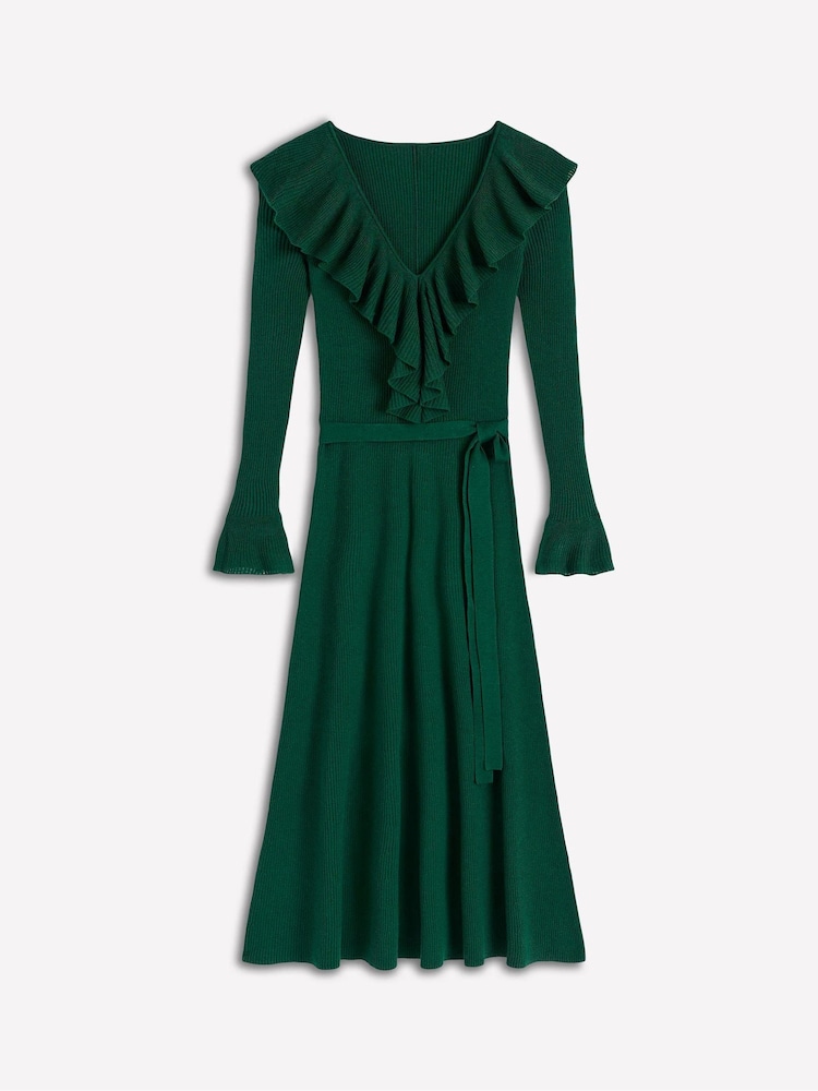 Boden Green Ruffled Rib Henley Dress - Image 7 of 7