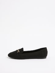 Friends Like These Black Wide Fit Faux Suede Snaffle Detail Smart Flat Loafers - Image 5 of 5