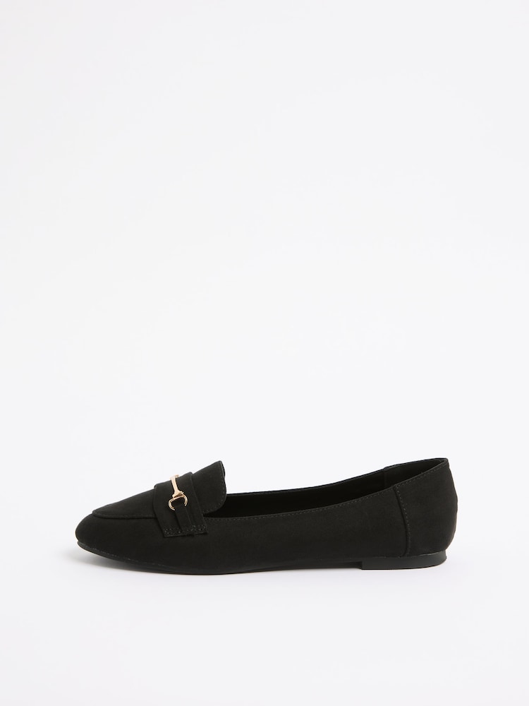 Friends Like These Black Wide Fit Faux Suede Snaffle Detail Smart Flat Loafers - Image 5 of 5 Friends Like These Black Wide Fit Faux Suede Snaffle Detail Smart Flat Loafers - Image 5 of 5