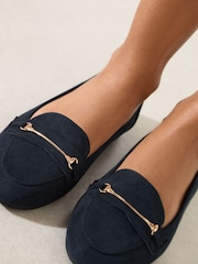 Friends Like These Navy Standard Fit Faux Suede Snaffle Detail Smart Flat Loafers - Image 4 of 4