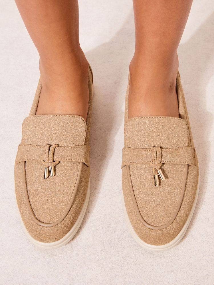 Cămilă - Mocasini casual Friends Like These cu ciucuri, din imitație de piele întoarsă, cu talpă albă - Imaginea 4 din 4