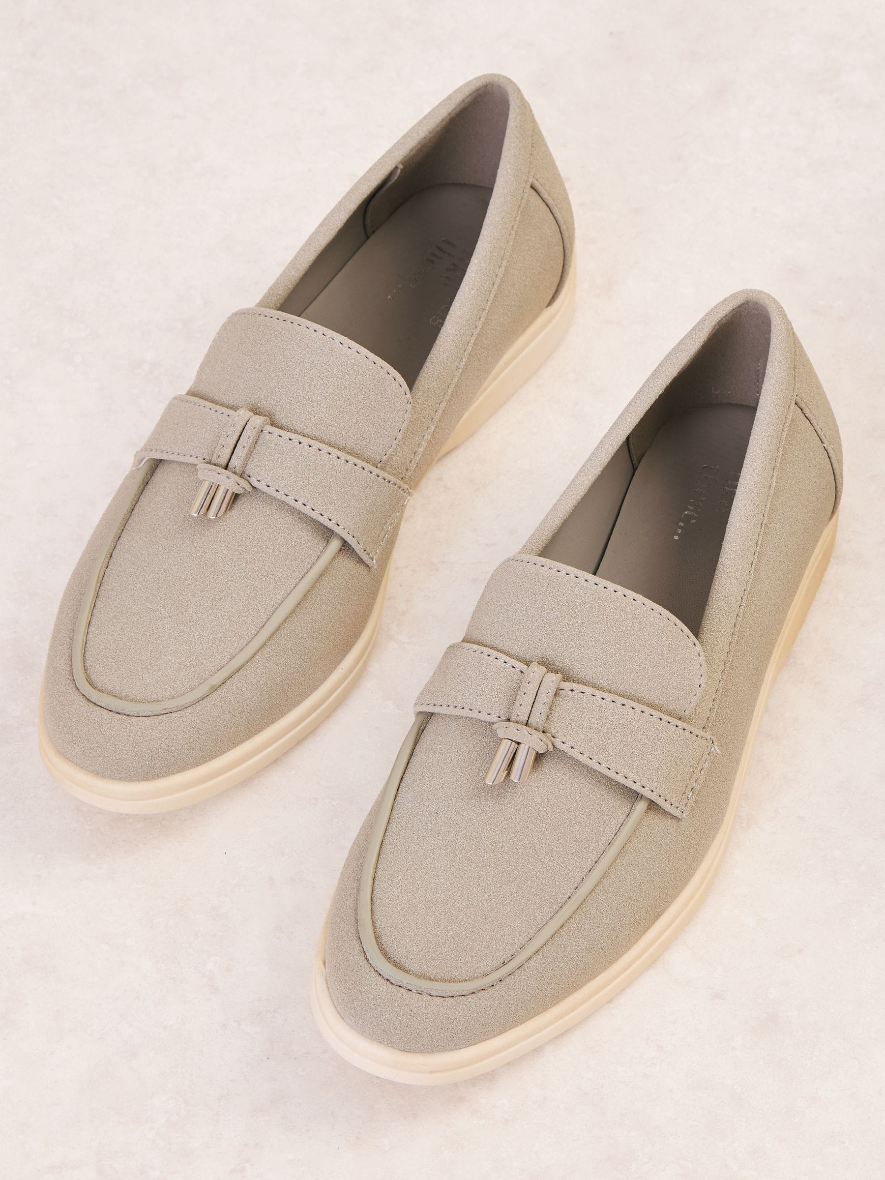Buy Friends Like These Grey Wide Fit Faux Suede Tassle Trim White