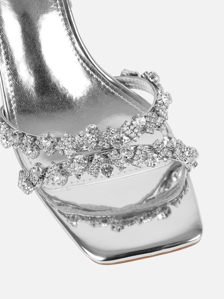 Simmi London Silver Meave Diamante Block Heeled Sandals - Image 4 of 4