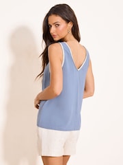 Lipsy Blue Touch of Linen Trim Detail Vest - Image 4 of 4