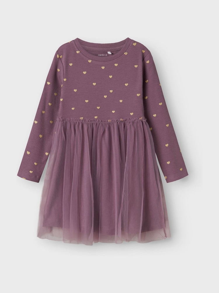 Name It Pink Tulle And Jersey Dress With Gold Hearts - Image 1 of 2 Name It Pink Tulle And Jersey Dress With Gold Hearts - Image 1 of 2