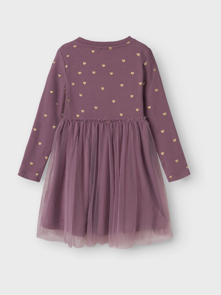 Name It Pink Tulle And Jersey Dress With Gold Hearts - Image 2 of 2 Name It Pink Tulle And Jersey Dress With Gold Hearts - Image 2 of 2