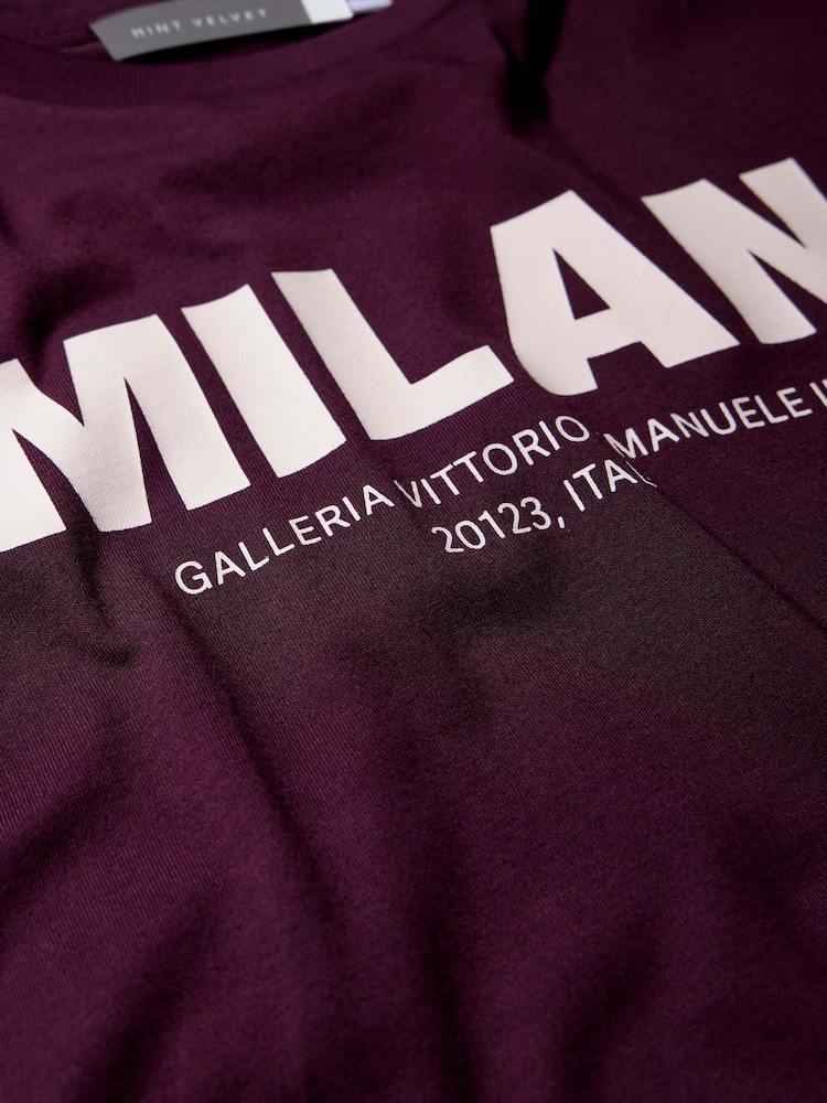 Mint Velvet Red Burgundy Cotton Graphic T-Shirt - Image 8 of 8