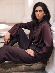 Mint Velvet Red Burgundy Satin Tie Neck Blouse - Image 3 of 8