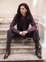 Mint Velvet Red Burgundy Satin Tie Neck Blouse - Image 4 of 8