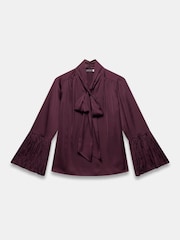 Mint Velvet Red Burgundy Satin Tie Neck Blouse - Image 7 of 8