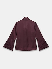 Mint Velvet Red Burgundy Satin Tie Neck Blouse - Image 8 of 8