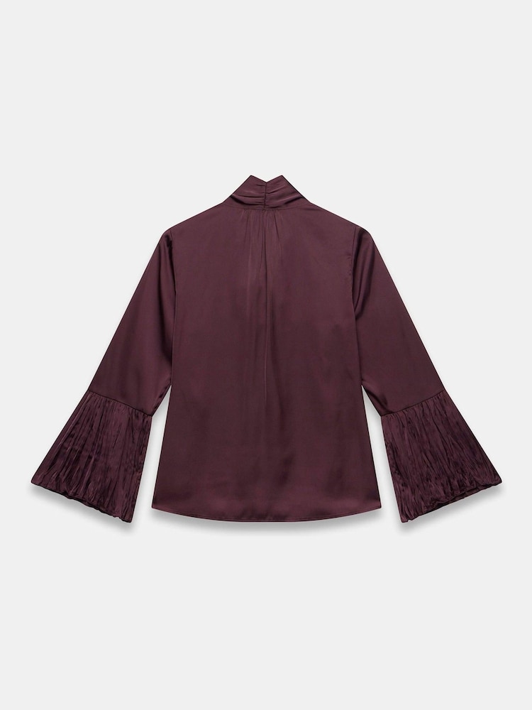 Mint Velvet Red Burgundy Satin Tie Neck Blouse - Image 8 of 8