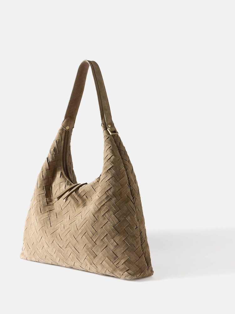 Mint Velvet Green Woven Suede Shoulder Bag - Image 2 of 4