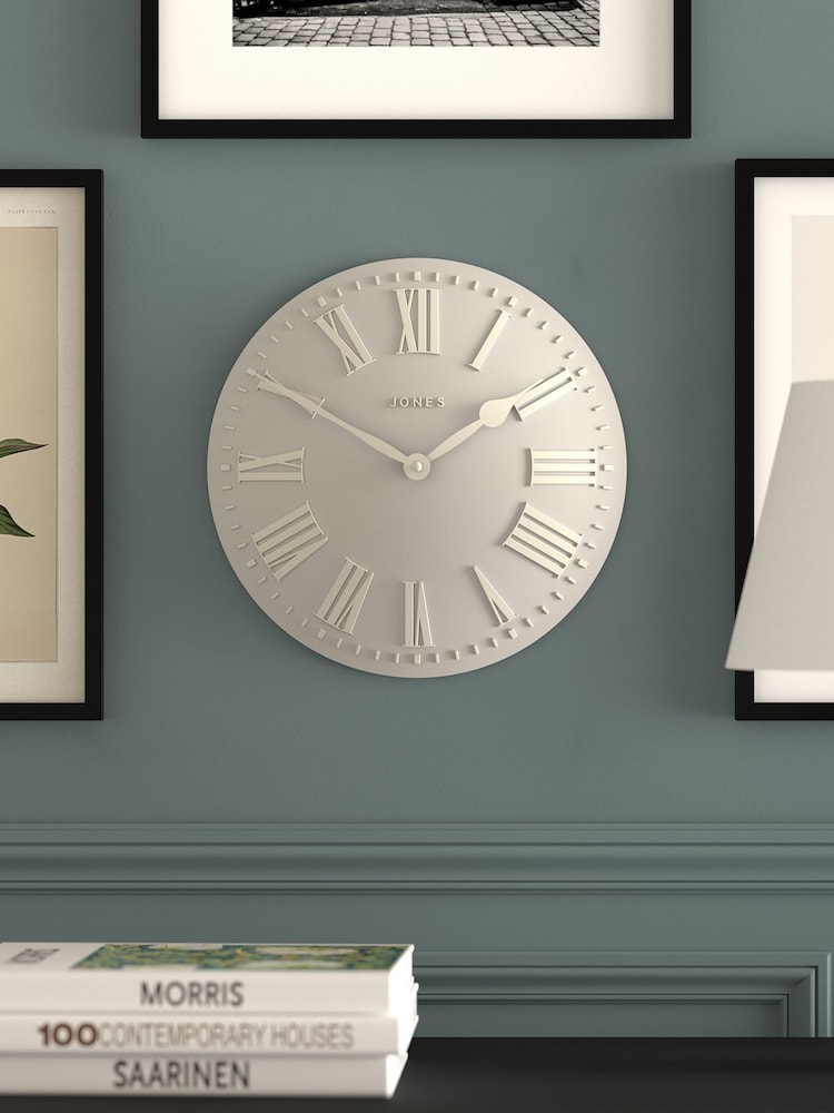 Jones Clocks Overcoat Grey Strand Convex Wall Clock 30cm - Image 1 of 4