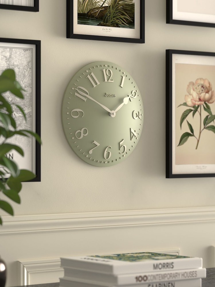 Jones Clocks Sage Green Betty Convex Wall Clock 30cm - Image 2 of 4 Jones Clocks Sage Green Betty Convex Wall Clock 30cm - Image 2 of 4
