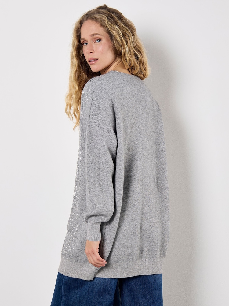 Apricot Grey Sequin Edge Cardigan - Image 4 of 4 Apricot Grey Sequin Edge Cardigan - Image 4 of 4