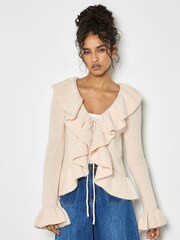Apricot Natural Ruffle Front Cardigan - Image 1 of 4
