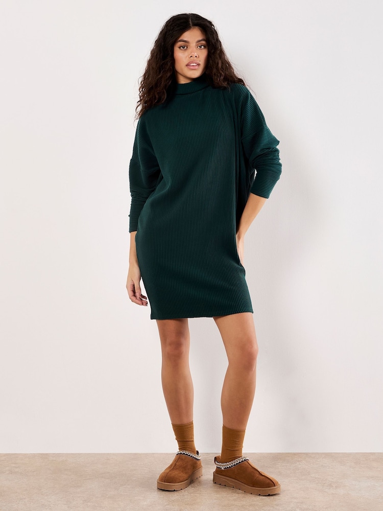 Apricot Green Thick Rib Cocoon Dress - Image 1 of 4 Apricot Green Thick Rib Cocoon Dress - Image 1 of 4