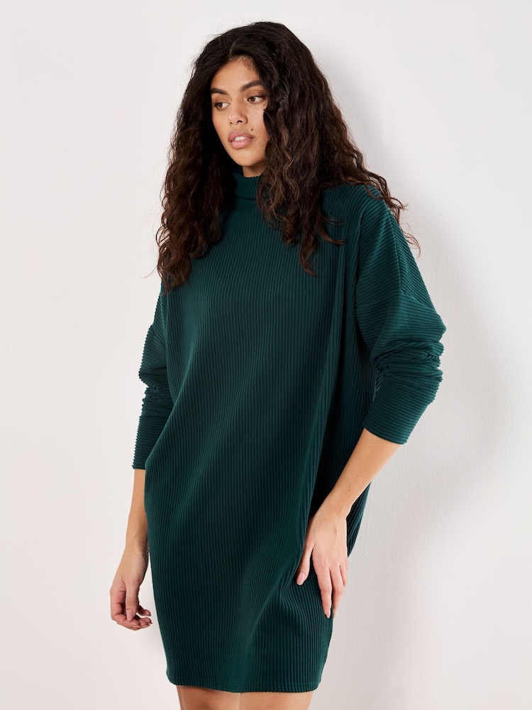 Apricot Green Thick Rib Cocoon Dress - Image 2 of 4 Apricot Green Thick Rib Cocoon Dress - Image 2 of 4