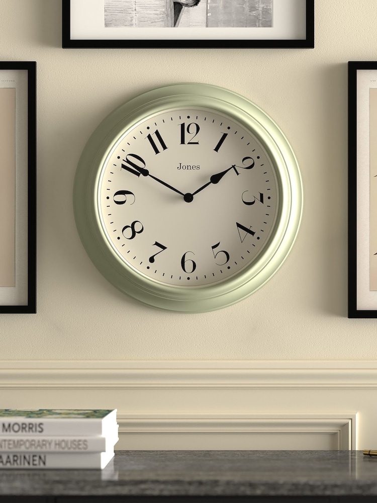 Jones Clocks Sage Green Fenchurch Wall Clock 40cm - Image 1 of 4 Jones Clocks Sage Green Fenchurch Wall Clock 40cm - Image 1 of 4