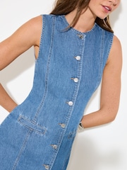 Friends Like These Mid Wash Button Through Denim Mini Dress - Image 3 of 5