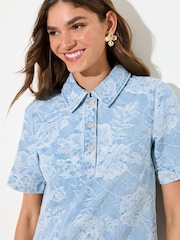 Friends Like These Light Blue Floral Denim A-Line Mini Dress - Image 3 of 4