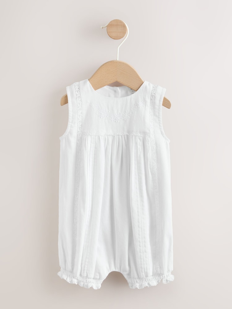 White Lace Woven Baby Romper (0mths-2yrs) - Image 1 of 8