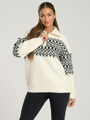 South Beach Cream Fairisle Pattern Half Zip Jumper - Image 1 of 6