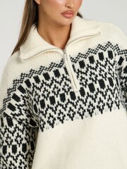 South Beach Cream Fairisle Pattern Half Zip Jumper - Image 5 of 6
