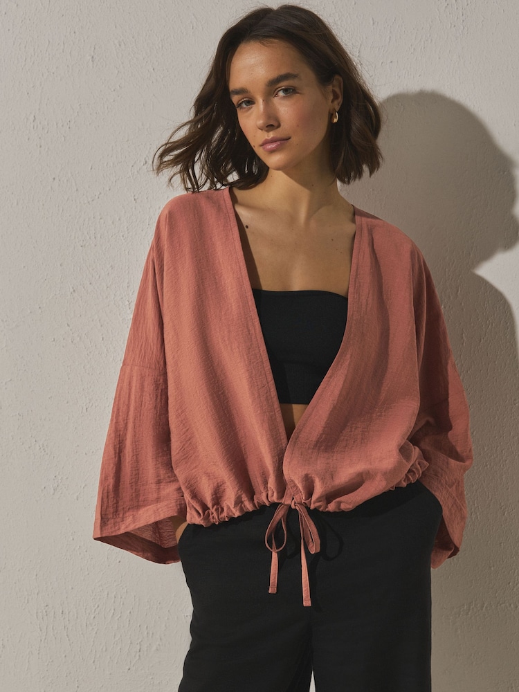 дат күрөң - Tie Front Lightweight Jacket - 7ичинен 1 сүрөт