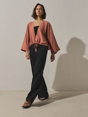 дат күрөң - Tie Front Lightweight Jacket - 7ичинен 2 сүрөт