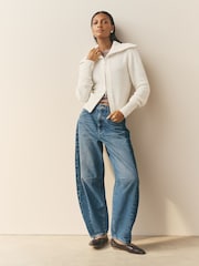 سترة كارديغان محبوكة غنيّة بالقطن بياقة قمعية وسحّاب مزدوج من Nothing Ordinary - صورة 2 من 5