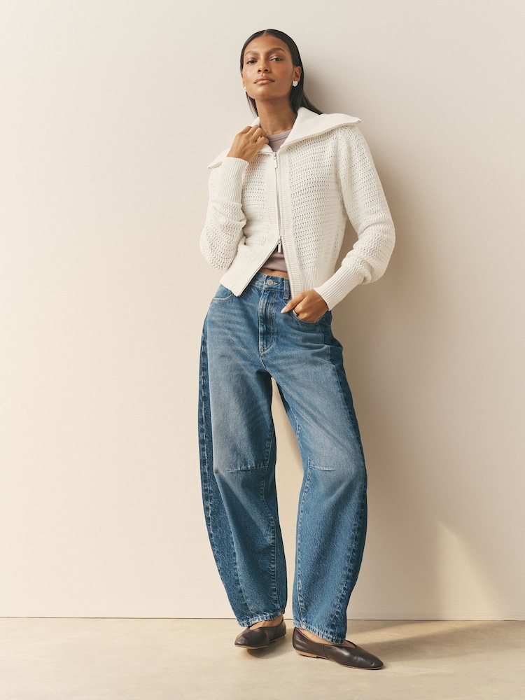 سترة كارديغان محبوكة غنيّة بالقطن بياقة قمعية وسحّاب مزدوج من Nothing Ordinary - صورة 2 من 5