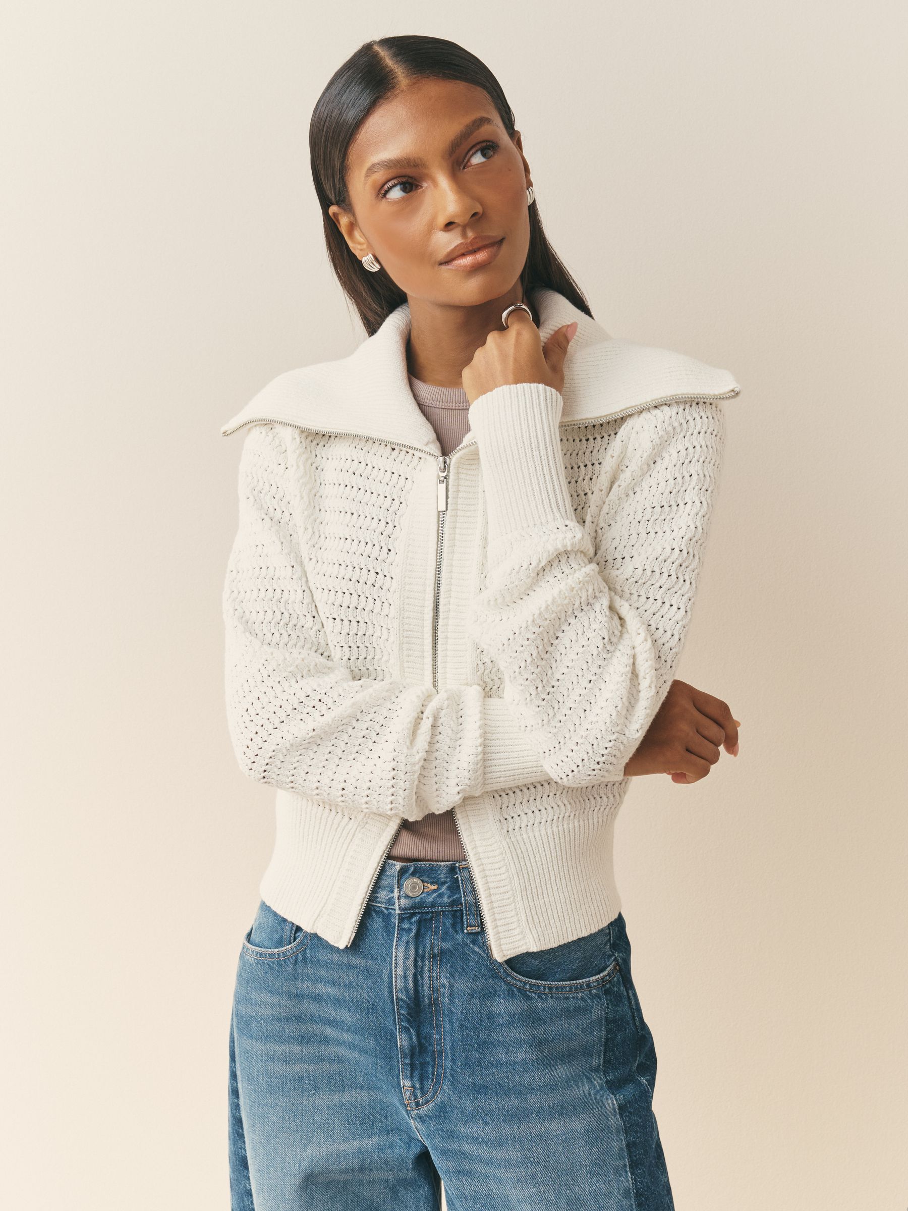 Buy Nothing Ordinary Cream Premium Cotton Rich Double Zip Knitted