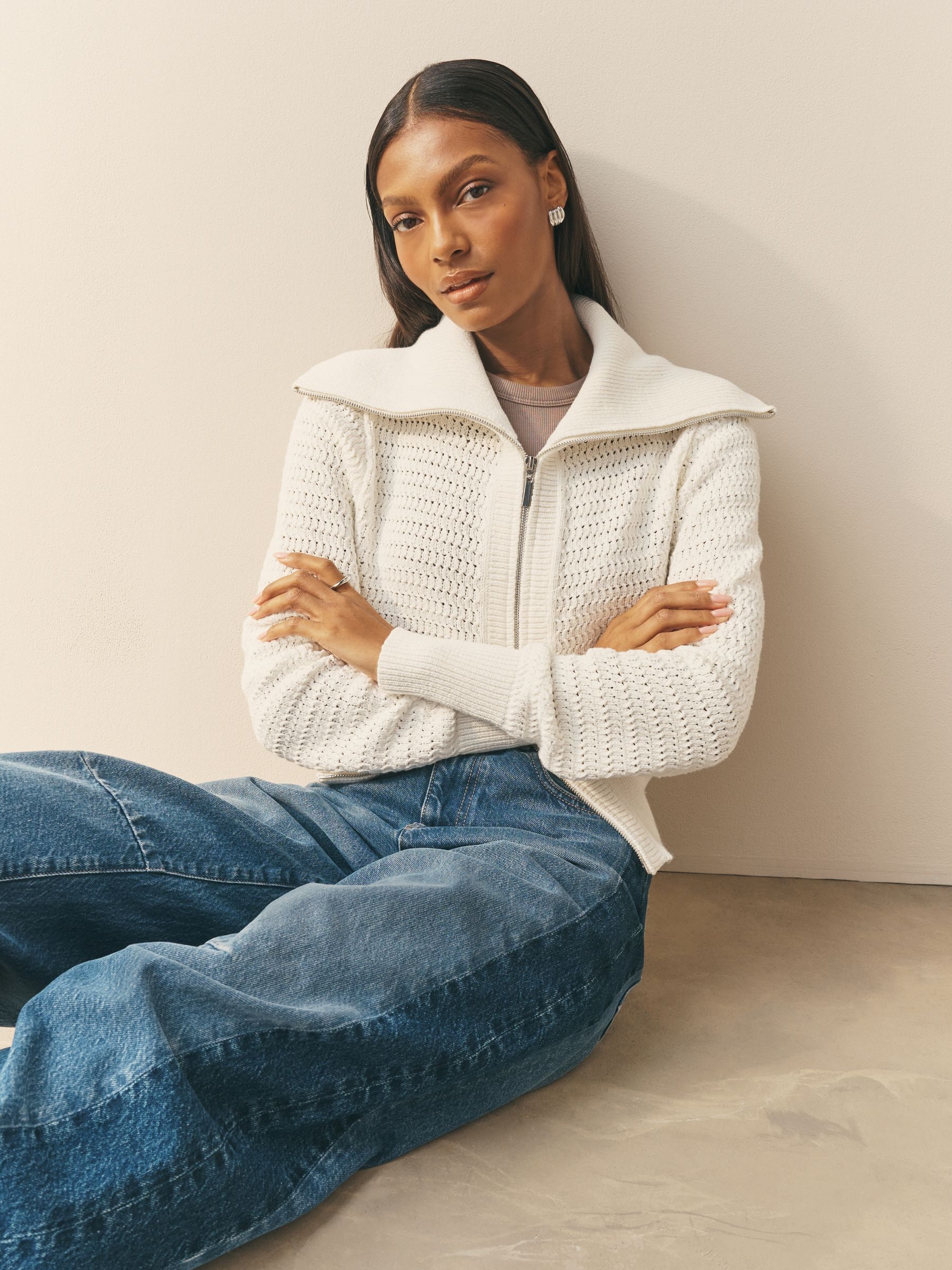 Buy Nothing Ordinary Cream Premium Cotton Rich Double Zip Knitted